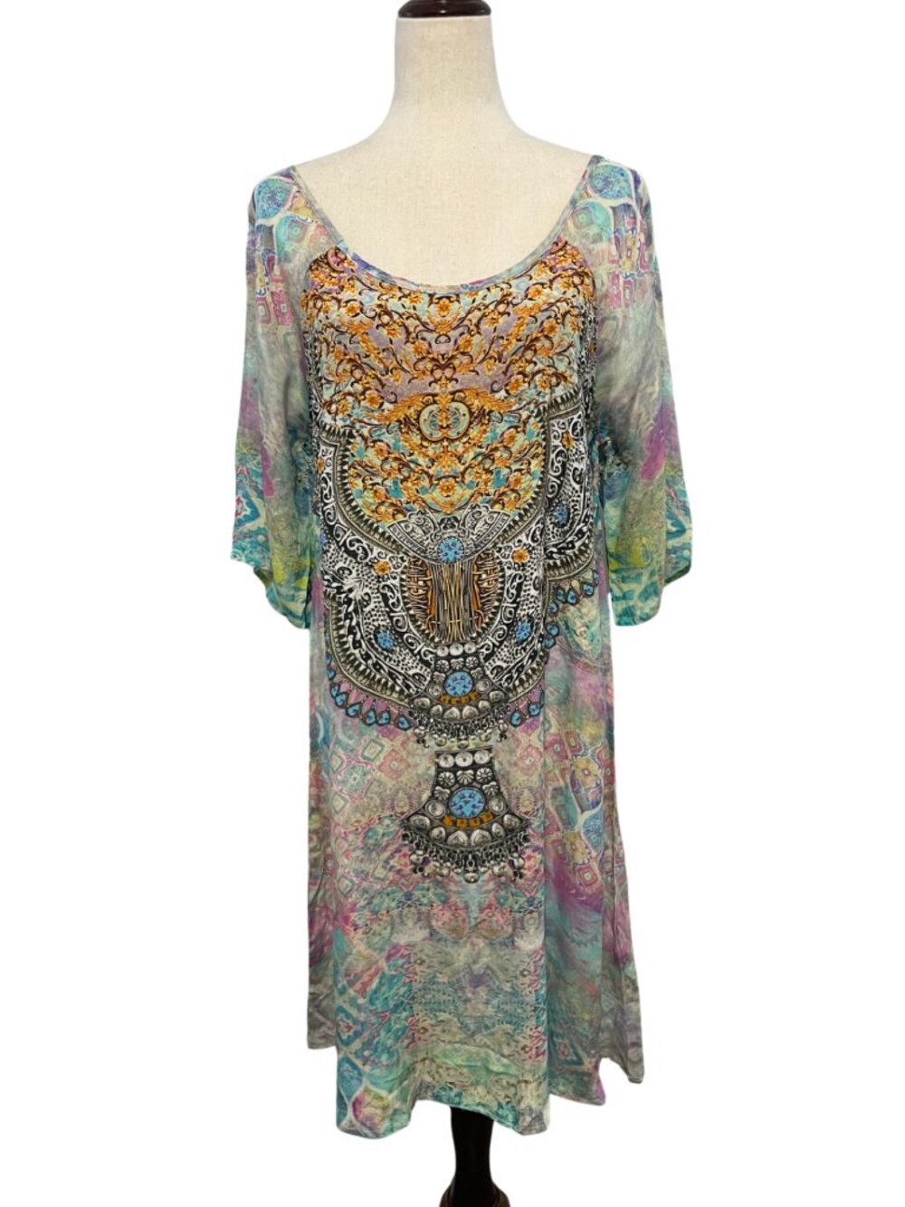 Women's 100% Silk Boho Inoa Australia Seychelles Slit Sleeve Dress One Size NWT